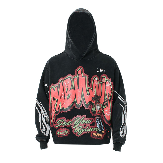 Street Fashion Washed Water Print Hoodie
