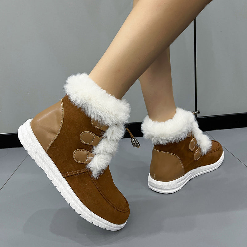 Suede Fleece Snow Plush Round Toe Versatile Boots