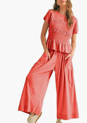 2-piece Pleated Top and Wide Leg Pants