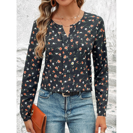 Round-neck Floral Long Sleeve Top