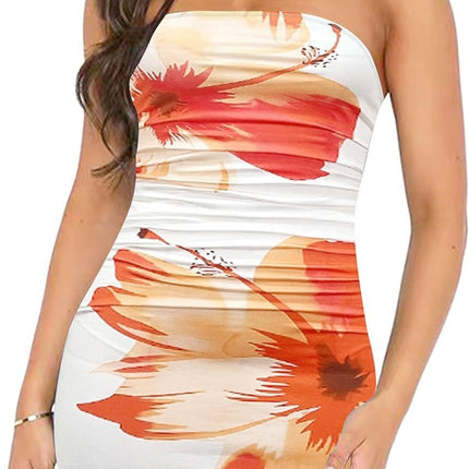 Tube Top Pleated Pullover Hip Wrap Short Dress