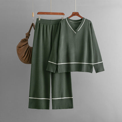 New Loose Casual Knitted Sweater Pullover Two-piece Set