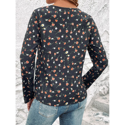 Round-neck Floral Long Sleeve Top