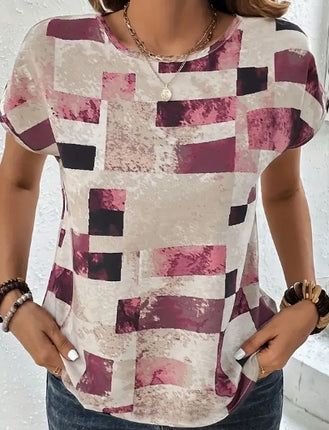 Aztec Crew Neck Durable Non-Stretch Fabric T-Shirt