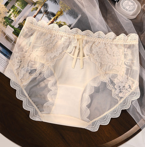 Plus Size Pure Cotton Lace Hollow Mesh 7A Antibacterial Briefs