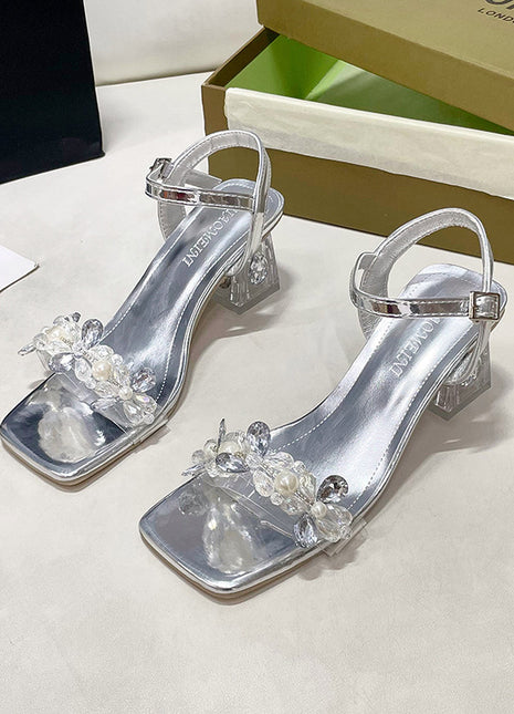 Chunky Rhinestone One-strap High Heels