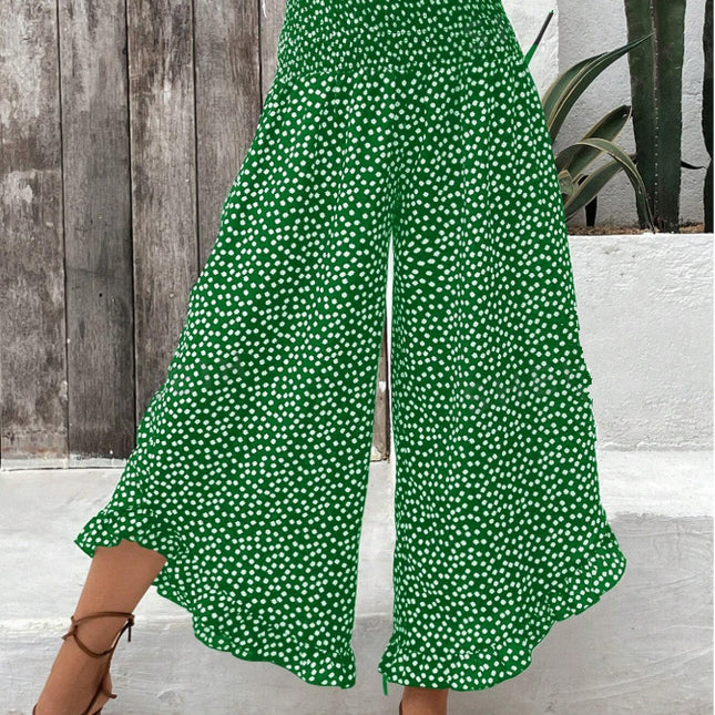 Polka-dot Loose-fitting High Waist Pants