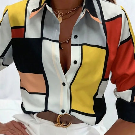 Colorblock Single-Breasted Long Sleeve Shirt