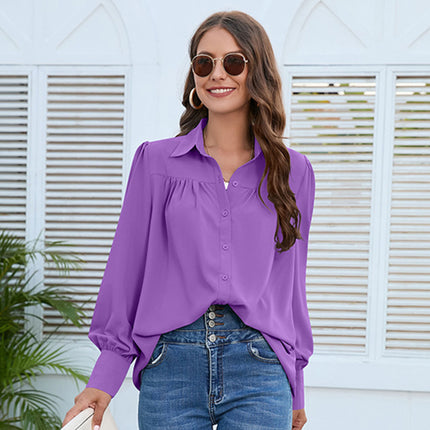Simple Chiffon Pleated Long-sleeved Shirt
