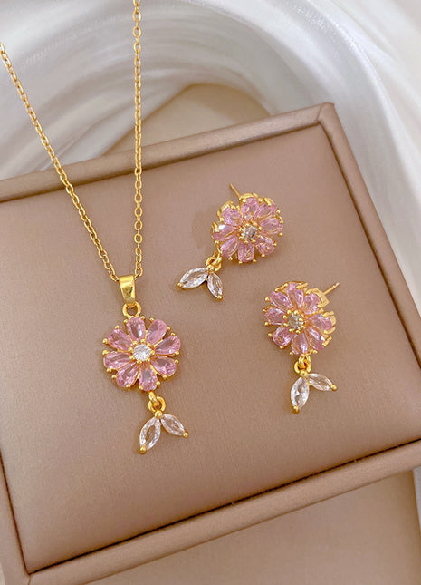 Traje de Lujo de Collar y Pendientes de Flores de Diamantes Completos