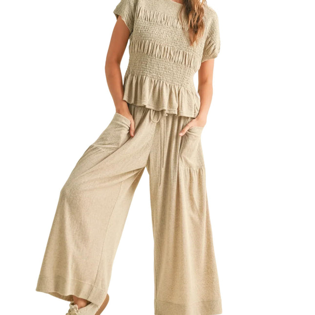 2-piece Pleated Top and Wide Leg Pants