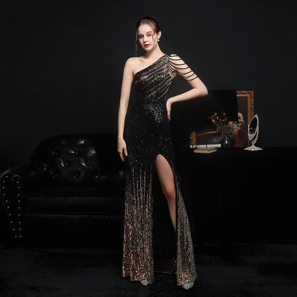 Party Evening Long Section Thin Toast Dress