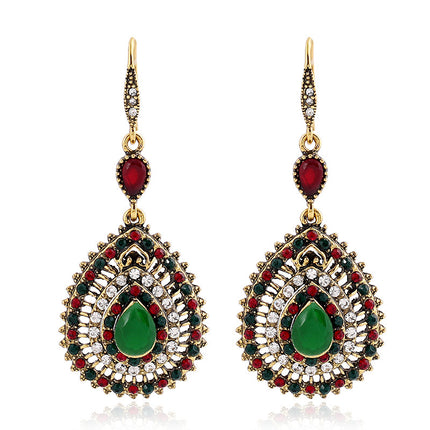 Ethnic Style Full Diamond Drop-shaped Alloy Earrings