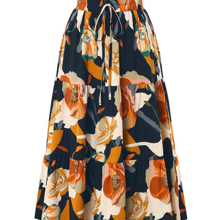 Pleated Floral Elastic Waist Skirt