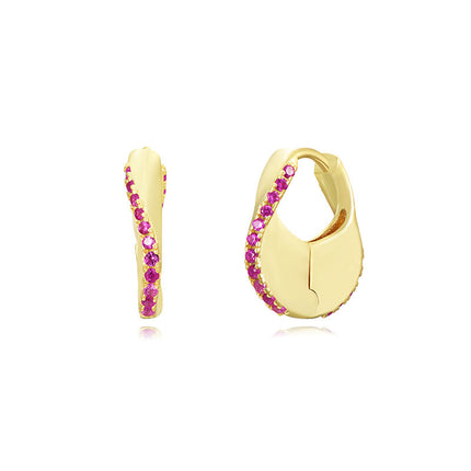 Sterling Silver Needle Street Fashion Geometry Pattern Round Rhinestone Earrings