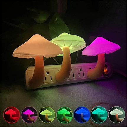 LED Night Light Mushroom Wall Socket Lamp Warm White Light-control Bedroom Light Home Decoration