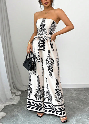 Wide-leg Slim Fit Tied Printed Jumpsuit
