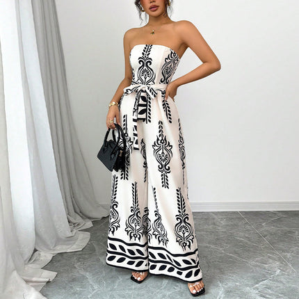 Wide-leg Slim Fit Tied Printed Jumpsuit