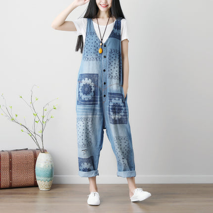 Sleeveless Washed Ripped Denim Suspender Overall