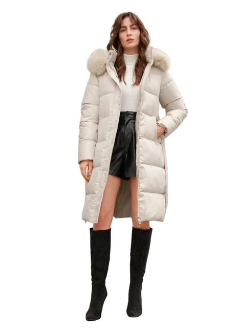 Stylish Faux Fur Trim Hooded Winter Coat Front View