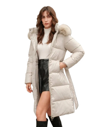 Anewsta Hooded Padded Coat with Faux Fur Trim for Women