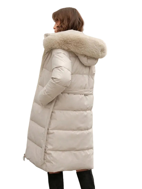 Women's Zip Up Winter Coat with Faux Fur Hood Detail