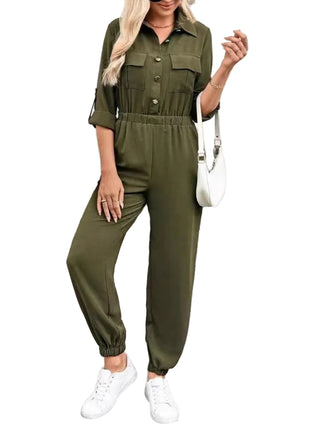Elegant Long Sleeve Polyester One-Piece Outfit with Pockets