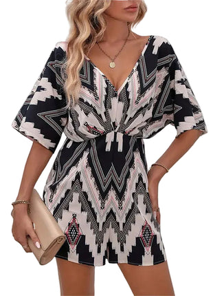 Women's V-Neck Back Bandage Bow One-Piece Shorts Jumpsuit in Black