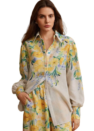 Long Sleeve Floral Blouse with Matching Trousers
