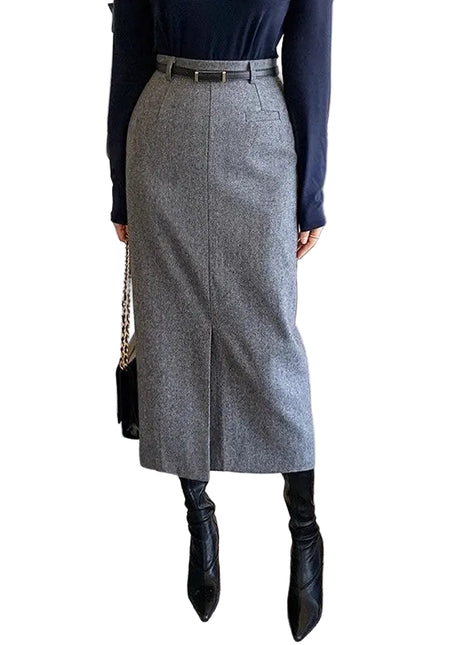 Elegant Gray High Waist Sheath Midi Skirt for Women BLNDL