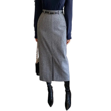 Elegant Gray High Waist Sheath Midi Skirt for Women BLNDL
