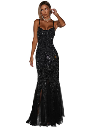 Black Backless Rhinestone Mermaid Dress
Black Rhinestone Fishtail Evening Dress
Women's Waist-Tight Backless Maxi Dress
Versatile Rhinestone Sling Dress for Special Occasions