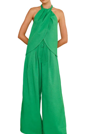 Wide Leg Pants and Matching Top Set in green