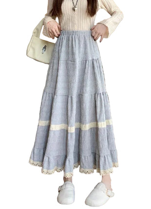 Elegant Flowing Maxi Skirt with Lace Details