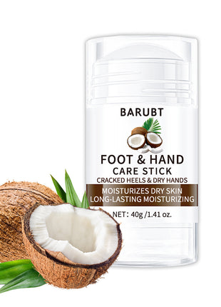 Barabut foot and hand care stick with a coconut and leaves on a white background