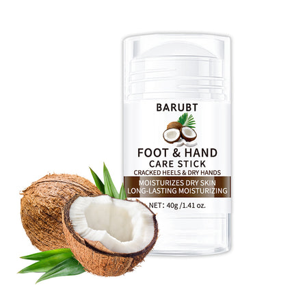 Barabut foot and hand care stick with a coconut and leaves on a white background