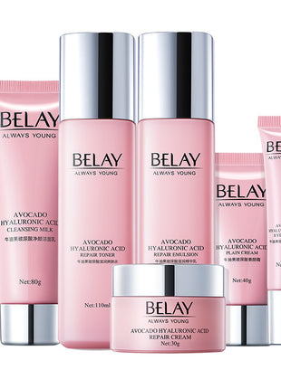 Belay Beauty 6-Step Facial Care Set with Hyaluronic Acid in Avocado and Pomegranate Skincare Collections