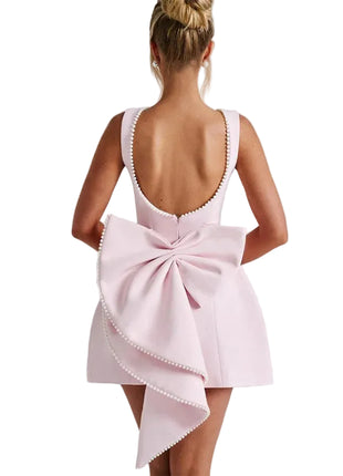 Versatile Sleeveless A-Line Dress with Pearl Bow