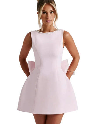 Pink Backless Dress with Oversized Pearl Bow
