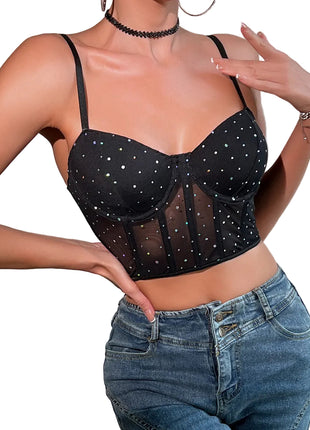 Women's Black Cropped Slim Fit Sling black Top blndl