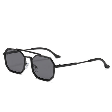 Black sunglasses with a hexagonal frame on a white background