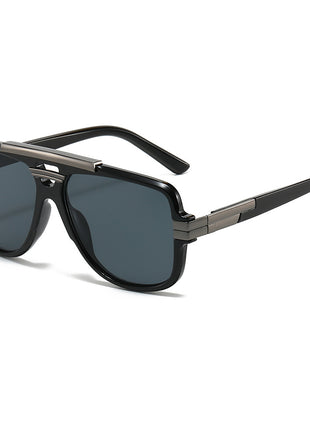 Black sunglasses with a metallic frame on a white background