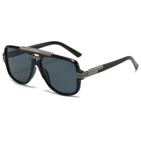 Black sunglasses with a metallic frame on a white background