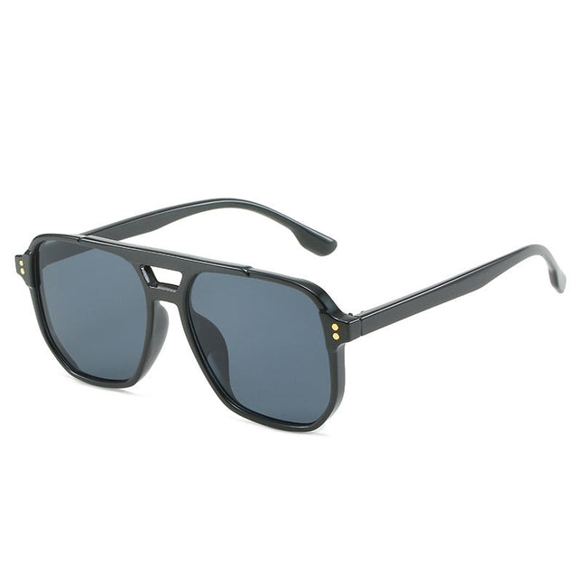 Black sunglasses with dark lenses on a white background