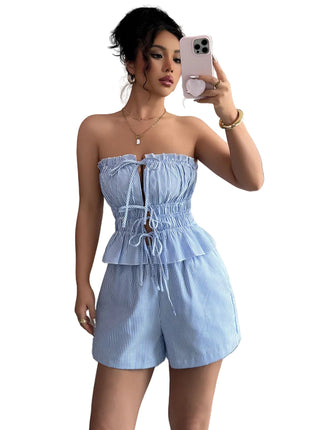 Women's Striped Two-Piece Shorts Outfit for Summer