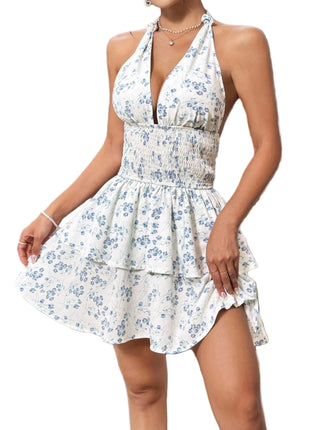 Blue Floral Backless Halter Dress
Elegant Sleeveless Floral Mini Dress
Women's Summer Halter Neck Vacation Dress
Versatile Blue Floral Mini Dress