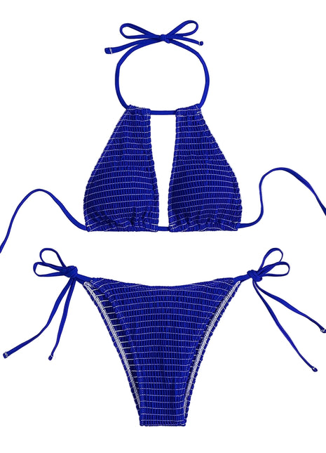 Blue bikini set on a white background