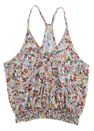 Bohemian-inspired slim-fit sling top made from breathable viscose fabric with a colorful floral pattern.