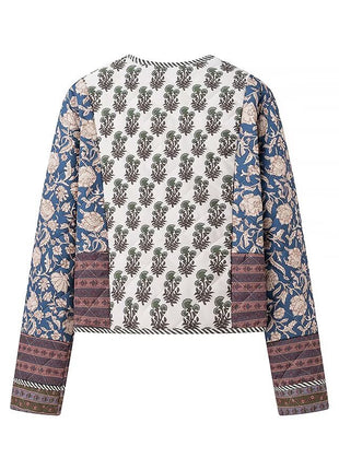 Reversible Women's Quilted Jacket in Blue, Cream and Brown
