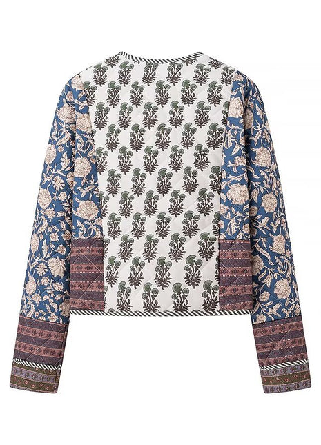 Reversible Women's Quilted Jacket in Blue, Cream and Brown